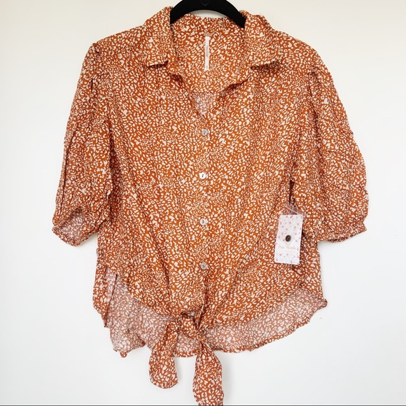 Free People Tops - NWT Free People Celia Printed Tie-Front Blouse
